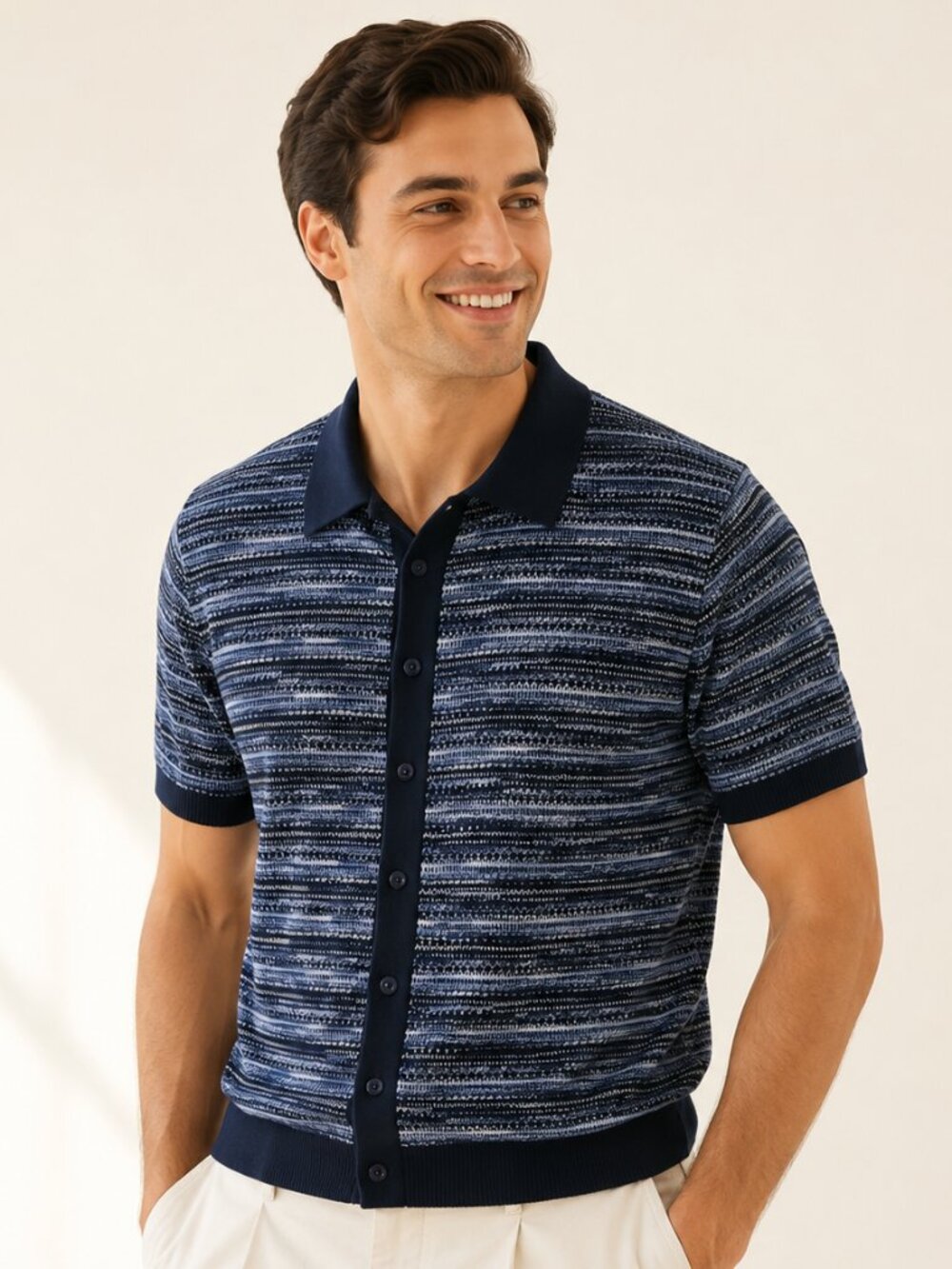 PAISLEY & GRAY BLUE GRAY MARLED KNIT POLO M